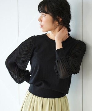 le.coeur blanc シフォンスリーブプリーツニット