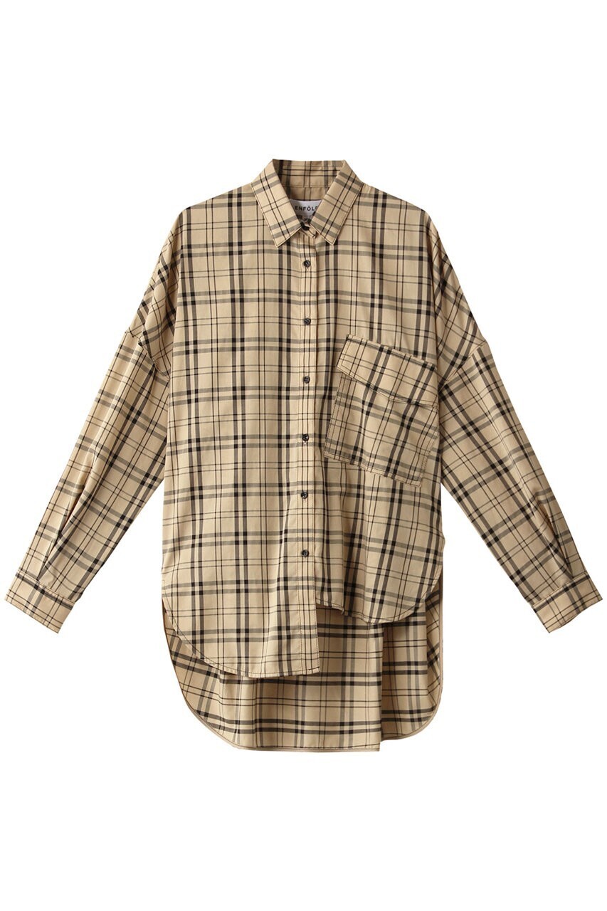 ENFOLD SOMELOS CHECK アシンメトリールーズシャツ