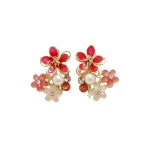 Osewaya ニッケルフリー ワイヤー エポ アクリル フラワー パール ストーン ネジバネ式イヤリング