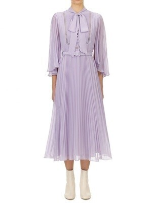 Self-Portrait Lilac Chiffon Pussybow Midi Dress