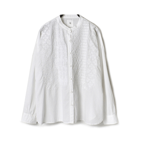 maison de soil 60'S ORGANIC CAMBRIC BAND COLLAR EMB SHIRT