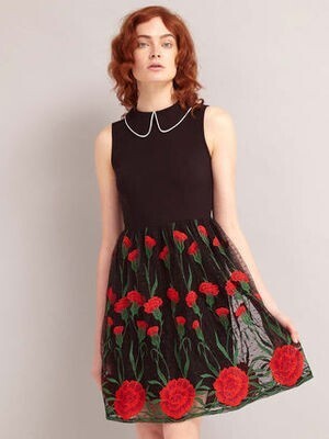 TOPSHOP フラワー刺繍襟付きワンピ