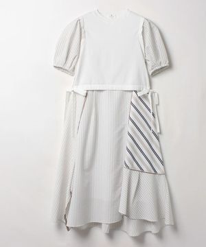 LANVIN en Bleu ストライプMIXドッキングワンピース