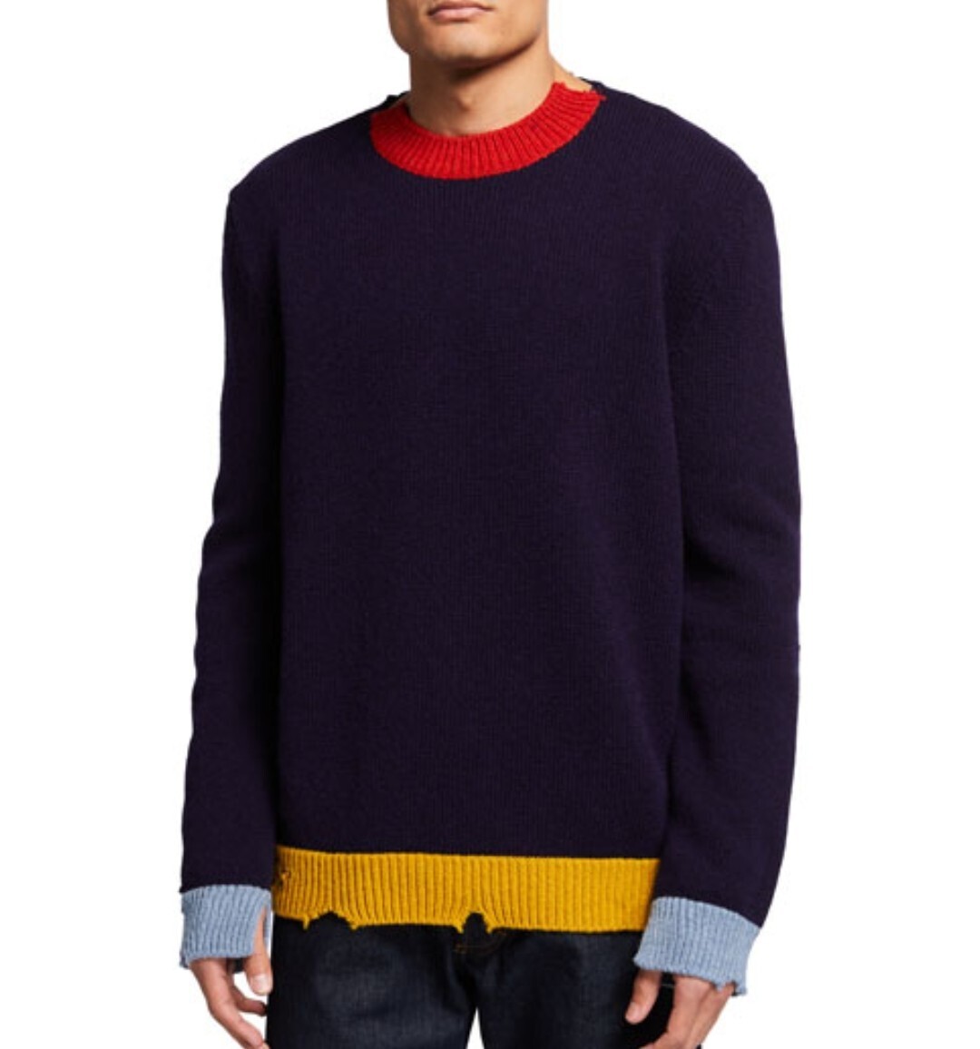 MARNI Men's Distressed Colorblock Crew Sweater