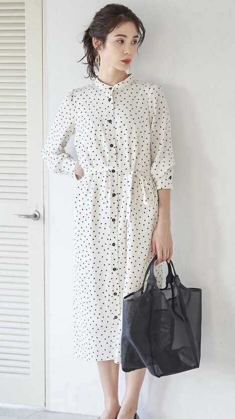 La boutique BonBon ドットプリントシャツワンピース