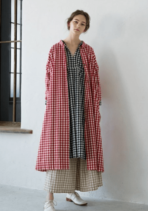 a+koloni 2021S/S　オーガニックギンガム　ステンカラーコート