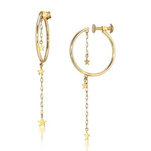 STAR JEWELRY K10 イヤリング STAR HOOP&CHAIN EARRINGS