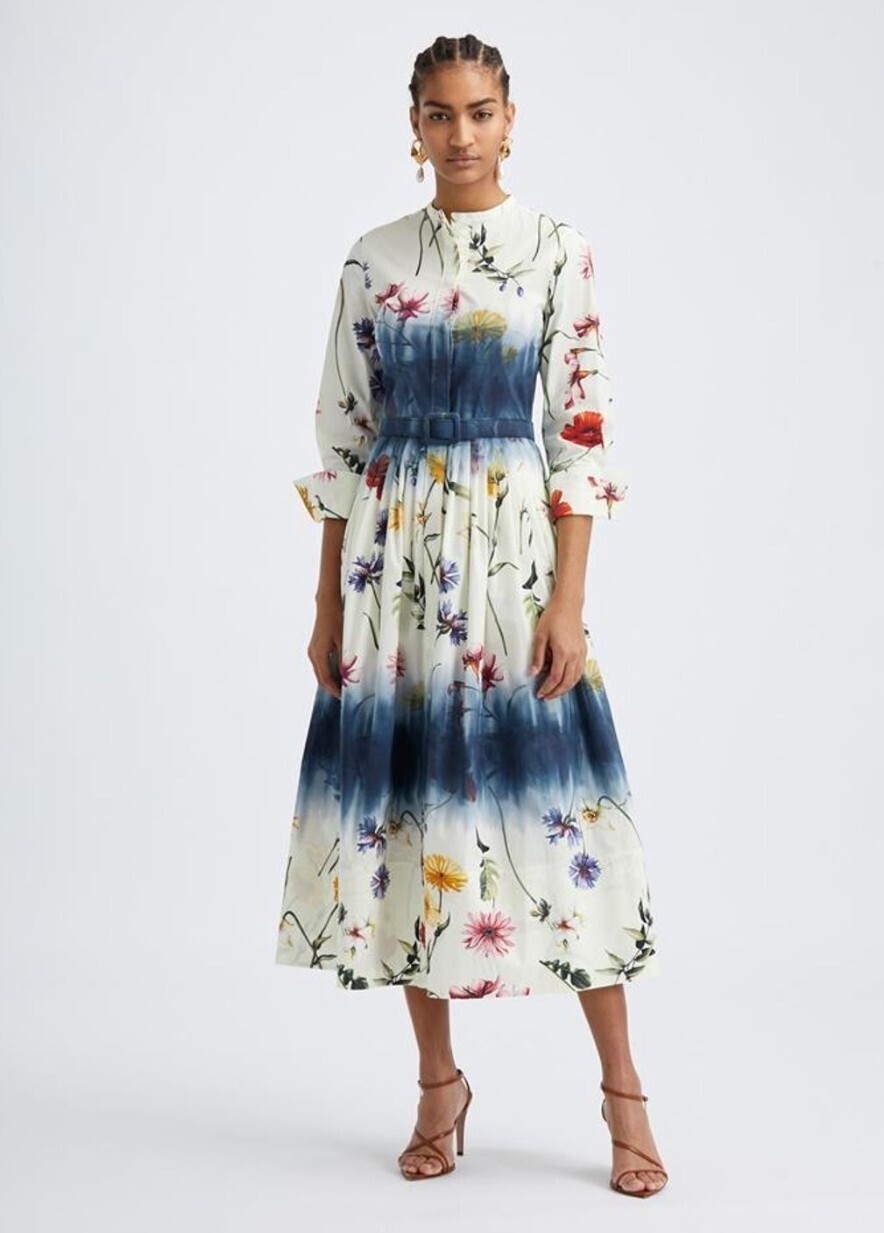Oscar de la Renta Tie-Dye Cotton Poplin Shirt Dress