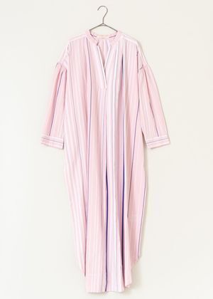 NE QUITTEZ PAS Poplin Stripe Stand Collar Dress