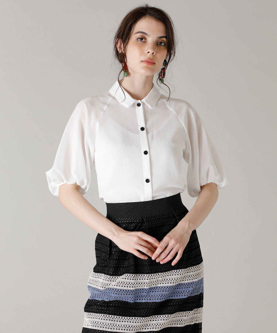 Maglie par ef-de シースルーラグランブラウス