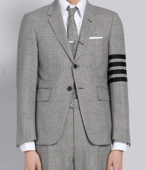 THOM BROWNE.NEW YORK ブラック&ホワイト ウール プリンスオブウェールズ クラシック4BAR スポーツコート