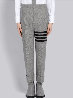 THOM BROWNE.NEW YORK ブラック&ホワイト ヘビーウール プリンスオブウェールズ 4BAR トラウザー
