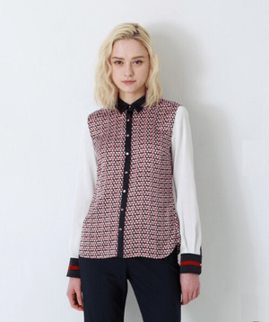 LOVELESS ネイビージオメトリック クレリック シャツ