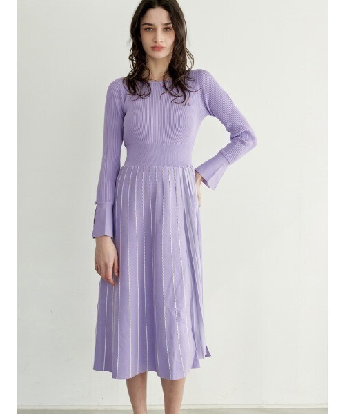TONAL バックリボンプリーツドッキングニットワンピース
