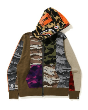 A BATHING APE CRAZY CAMO MAD SHARK RELAXED FIT FULL ZIP HOODIE M