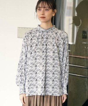 ViS 袖口シャーリングハイネックブラウス