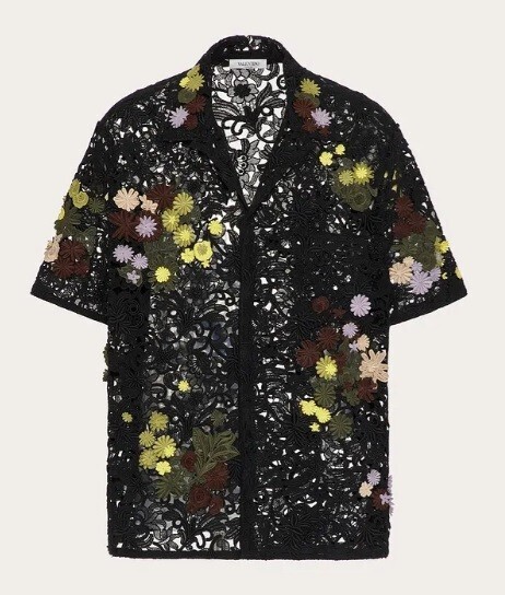 VALENTINO フラワーアップリケ マクラメレース シャツ