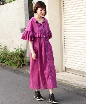 avie フリル切り替えコットンボイルドレス