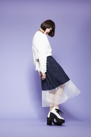 Honey mi Honey *pleats×mesh longskirt