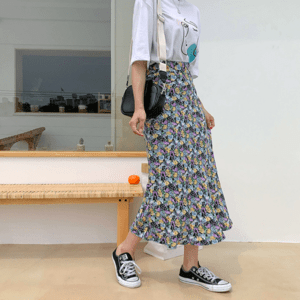 MERONGSHOP レインボーフラワーロングスカート