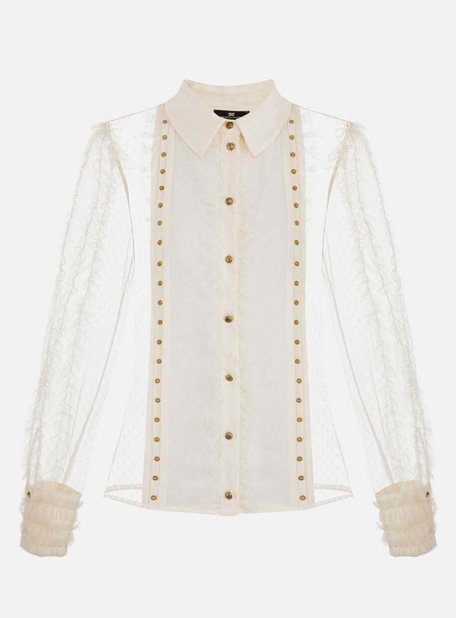 ELISABETTA FRANCHI プルメティスレース 長袖ブラウス