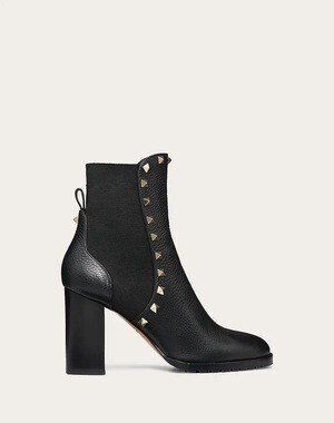 VALENTINO ロックスタッズ グレインカーフスキン ショートブーツ 80MM