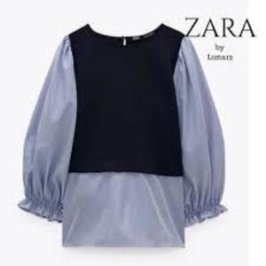 ZARA ストライプ柄コンビポプリントップス