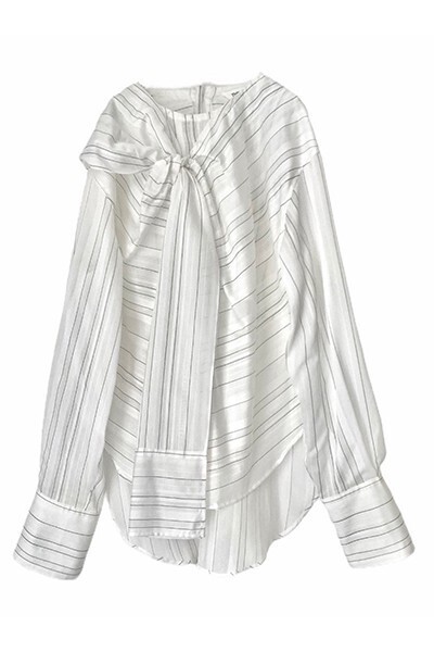 THE KEIJI SHEER STRIPE TIE FRONT BLOUSE