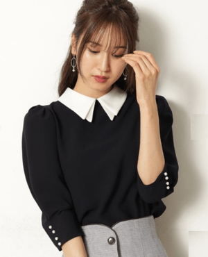 Rirandture シフォン衿パフブラウス
