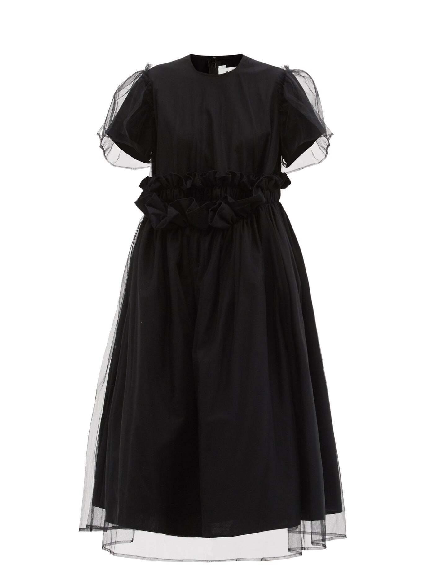 noir kei ninomiya チュールオーバーレイ コットン ミディドレス