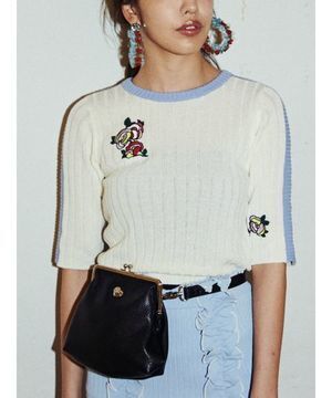 PAMEO POSE BOUQUET EMBROYDERED KNIT TOP
