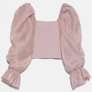 ZARA contrasting organza top blouse puff