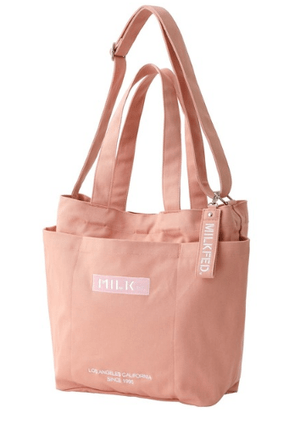 MILKFED. BAR AND UNDER LOGO BIG CANVAS BAG