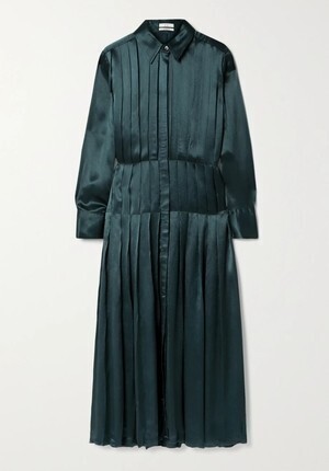 CO Pintucked hammered-satin midi dress