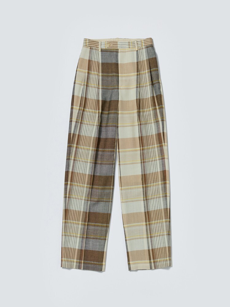 AURALEE HARD TWIST ORGANIC WOOL MESH CHECK SLACKS