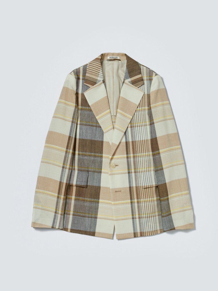 AURALEE HARD TWIST ORGANIC WOOL MESH CHECK JACKET