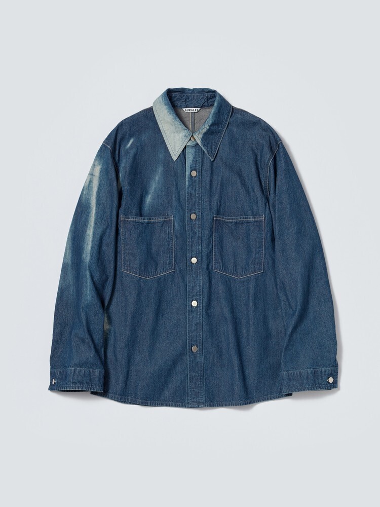 AURALEE SUN FADE BLEACH LIGHT DENIM SHIRTS BLOUSON