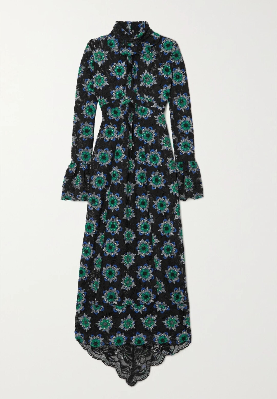 PACO RABANNE Floral-print lace turtleneck maxi dress