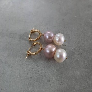 m a r i n a JEWELRY 14kgf*Natural color W Pearls hoop earrings