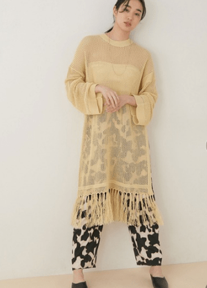 ADAM ET ROPE' ＜洗える＞メッシュ編みロングスリーブワンピース