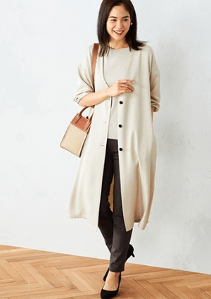 COMME CA ISM ドロップショルダー ノーカラー ライトコート