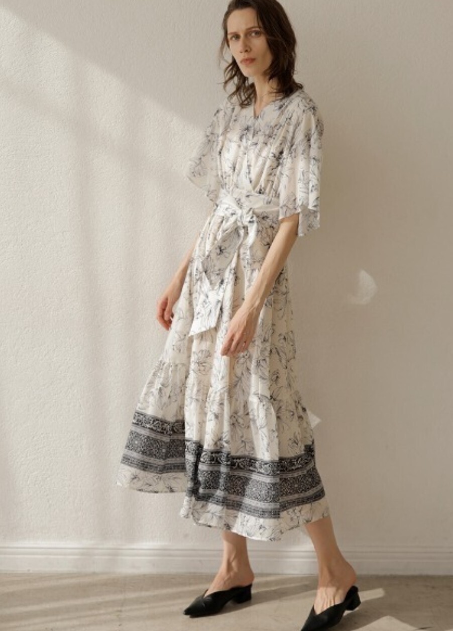 TONAL エスニックフラワーカシュクールティアードワンピース