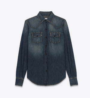 SAINT LAURENT WESTERN SHIRT IN DEEP VINTAGE BLUE DENIM