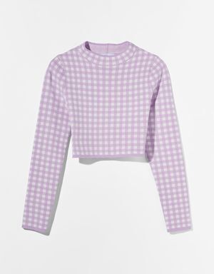 Bershka クロップドギンガムハイネックセーター