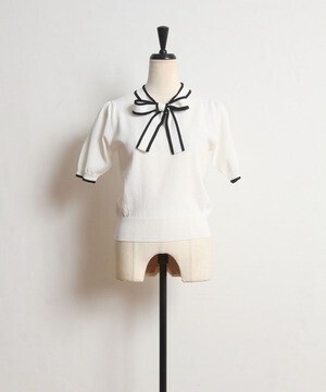 tocco closet バイカラーボウタイりぼん半袖ニットプルオーバー【Z
