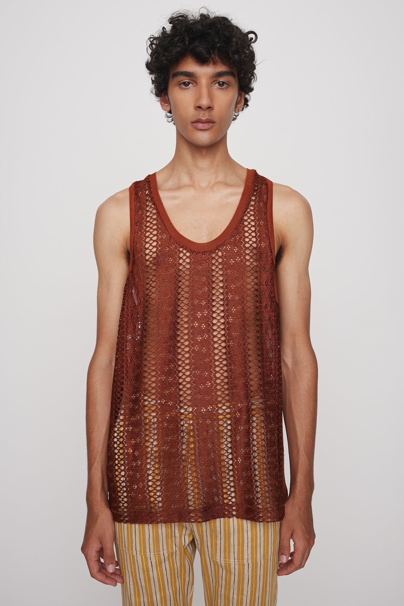 CMMN SWDN Tank knitted lace vest rust