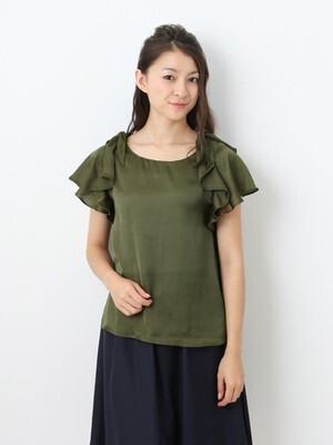 OFUON リボンフリルスリーブブラウス
