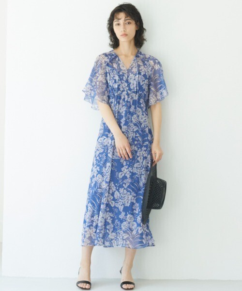 ANAYI ヨーリューフラワープリントスキッパーワンピース