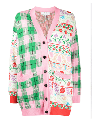 MSGM フローラル＆チェック カーディガン