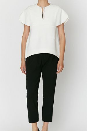 YOKO CHAN Flared-sleeve Pearl Slit-line Blouse